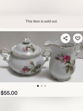Classic White Porcelain Creamer and Sugar Set with Pink Rose Motif
